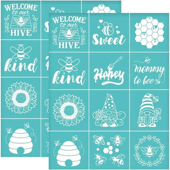 2pcs Spring Bee Screen Printing Stencils 8.6x11 Inch Self-Adhesive Silkscreen Stencils Sunflower Mesh Stencil Reusable Stencil Honeycomb Gnome Mesh Transfer