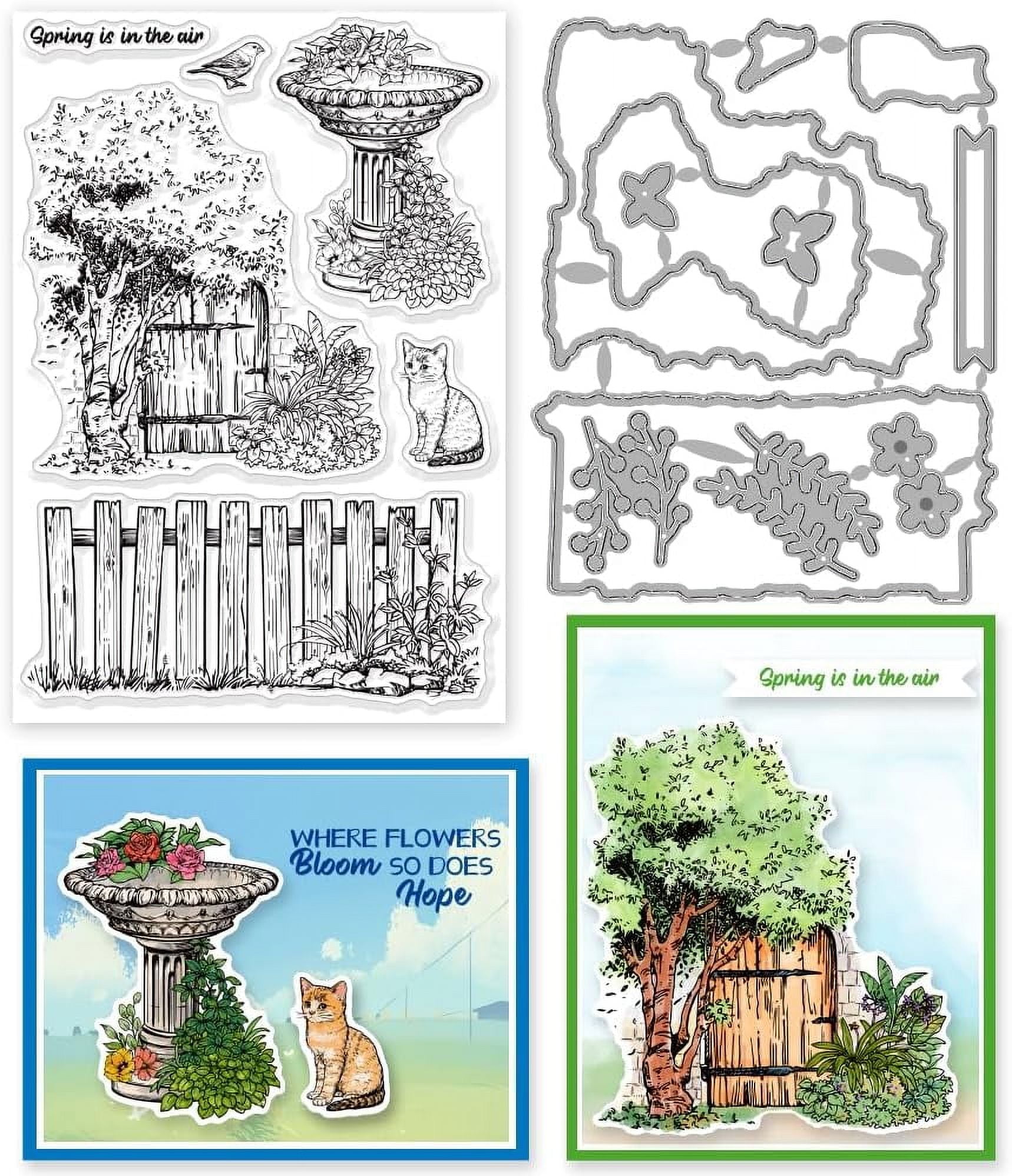 2pcs Spring Flowers Stamp and Dies for Card Making Garden Fence ...