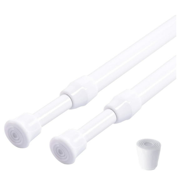 2pcs Spring Tension Curtain Rod, 15.7-28 Inches Adjustable Expandable Pressure Curtain Tension Rods For Kitchen, Bathroom, Window, Home, White