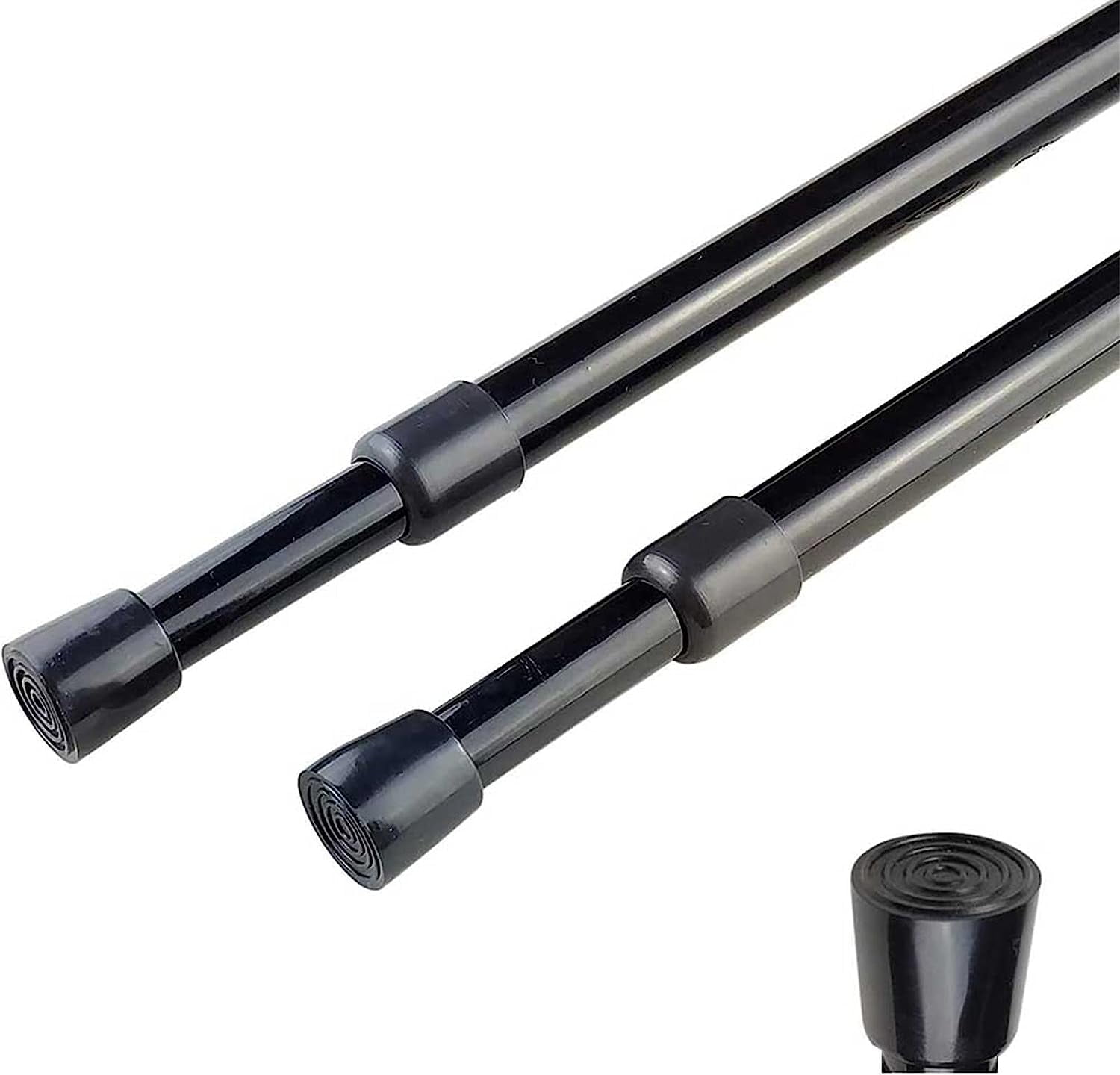 Adjustable Black Carbon Steel Spring Tension Curtain Rods, 28-43 Inches, Set of 2