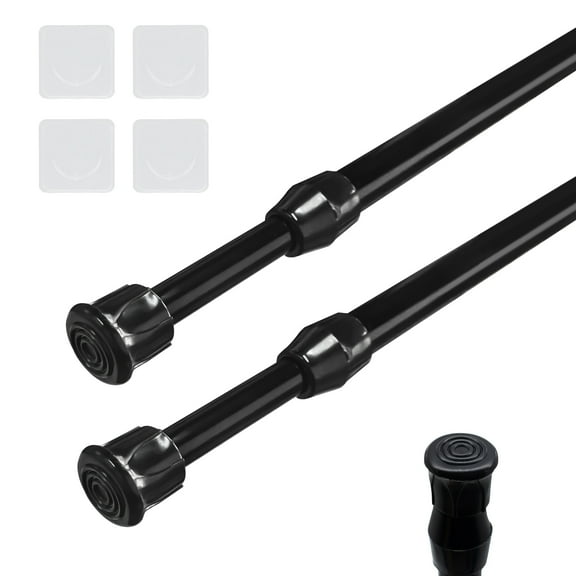 2pcs Spring Tension Curtain Rods, STONCEL Cupboard Bars Extendable 15.7-28 inch with 4 Rod Holders, Adjustable Small Curtain Rod for Bathroom Wardrobe Bookshelf DIY Projects Black