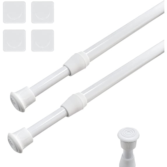2pcs Spring Tension Curtain Rods, STONCEL Cupboard Bars Extendable 15.7-28 inch with 4 Rod Holders, Adjustable Small Curtain Rod for Bathroom Wardrobe Bookshelf DIY Projects (White)