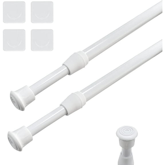 2pcs Spring Tension Curtain Rods, STONCEL Cupboard Bars Extendable 15.7-28 inch with 4 Rod Holders, Adjustable Small Curtain Rod for Bathroom Wardrobe Bookshelf DIY Projects (White)