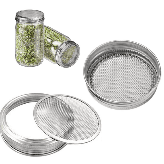 2pcs Sprouting Lids, 316 Stainless Steel Mesh Lid Sprouting Strainer Lids Kit for Wide Mouth Mason Jars Canning Jar Lids Growing Alfalfa Sprout Seeds Salad Sprouts lids