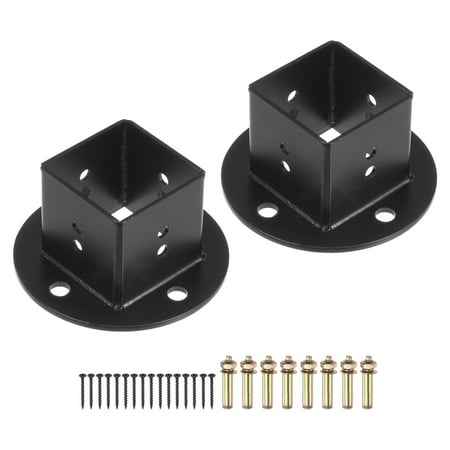 2pcs Square Floor Flange, 2" X2" Post Base Brackets Wall Mount for Deck Railing Mailbox, Black