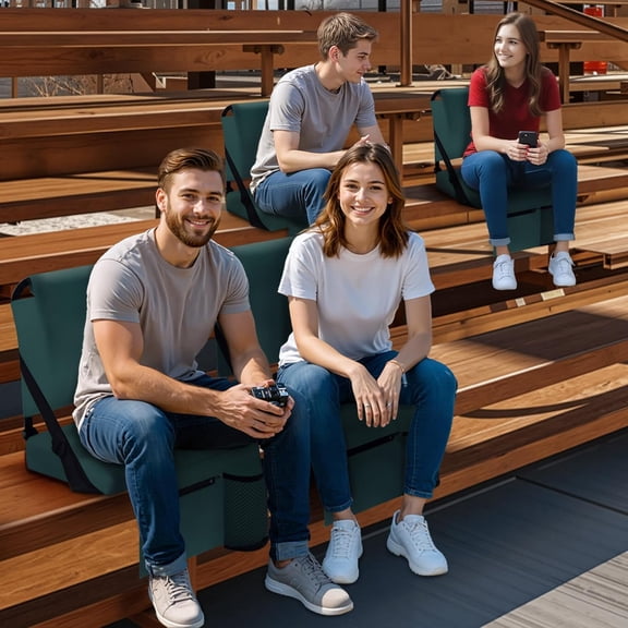 2pcs Stadium Seat for Bleachers with Back Support, Portable Bleacher Chairs with Back and Cushion, Includes Shoulder Strap and Cup Holder