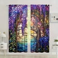 2pcs Stained Glass Flower Wisteria Printed Curtain For Home r Window