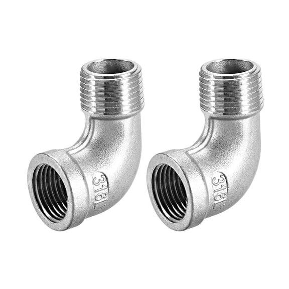 2pcs Stainless Steel 316 Cast Pipe Fitting 90 Degree Elbow 1/2 BSPT Female x 1/2 BSPT Male Thread