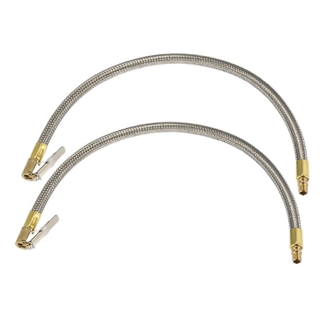 2pcs Stainless Steel 40cm Air Chuck Inflator Compressor Pump Extension Hose for Car Motorbike Quick Connect