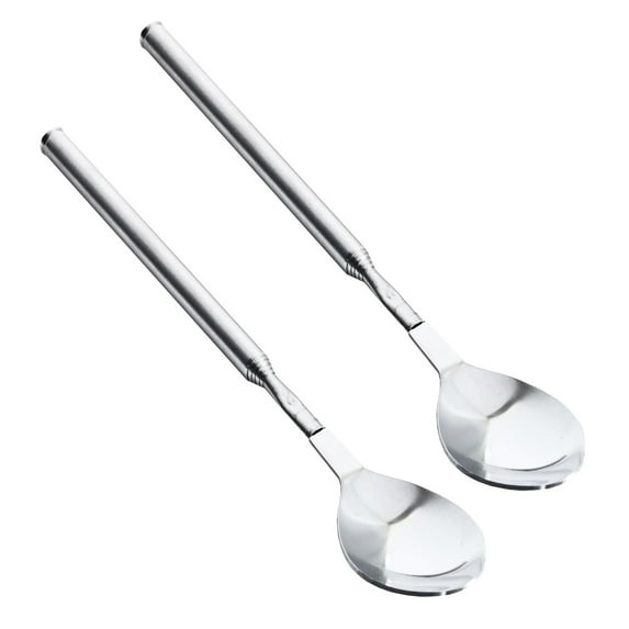 2pcs Stainless Steel Adjustable Forks Spoon Telescopic Long Cutlery Dinning Utensils for BBQ Picnics and Kitchen Use