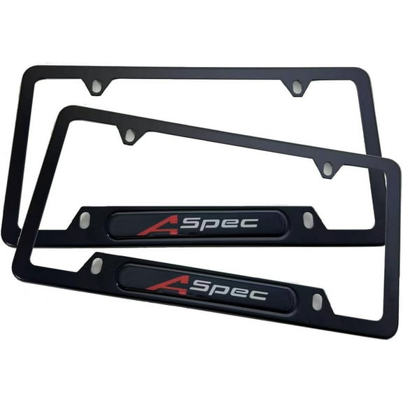 2pcs Stainless Steel Aspec License Plate Frames Cover Holder with Screws Caps ForAcura Black