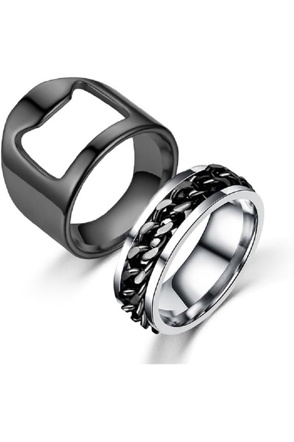2pcs Stainless Steel Bottle Opener Rings Set Spinner Chain Thumb Creative Beer Bar Opening Tool Ring for Men Women Party Jewelry
