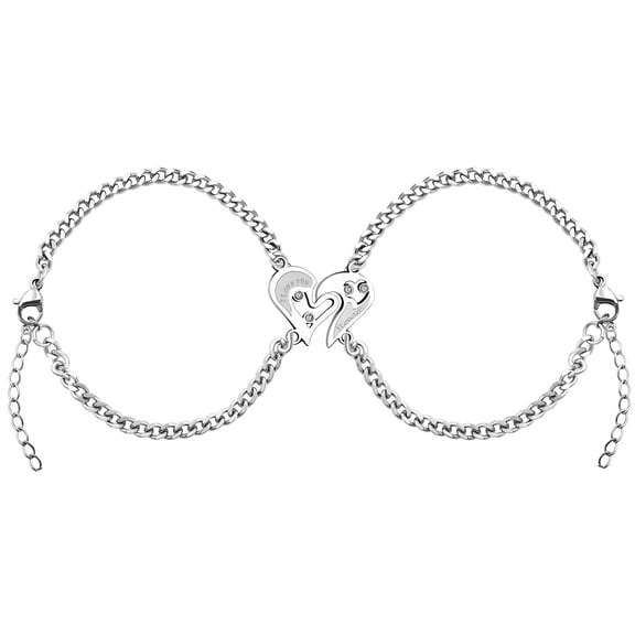 2pcs Stainless Steel Chain Love Heart Bracelets for Men Women Boyfriend Girlfriend