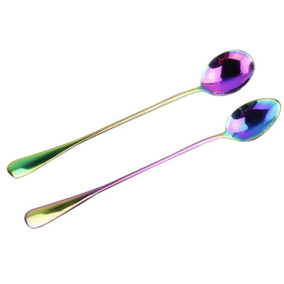2pcs Stainless Steel Color Soup Spoon Long Handle Spoon Set Coffee Spoon Ice Cream Dessert Tea Spoon