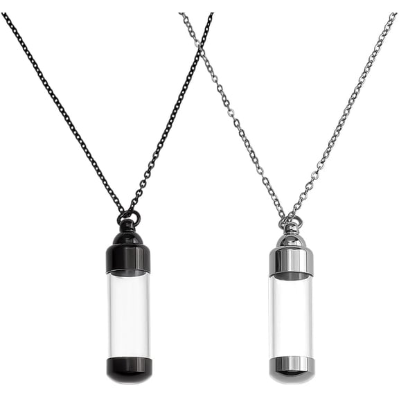 2pcs Stainless Steel Cremation Urn Pendants Vial Necklaces Empty Bottle Pendant Necklace Acrylic Vial Pendant for Pet Urn Memory Jewelry Stainless Steel Color Black diy