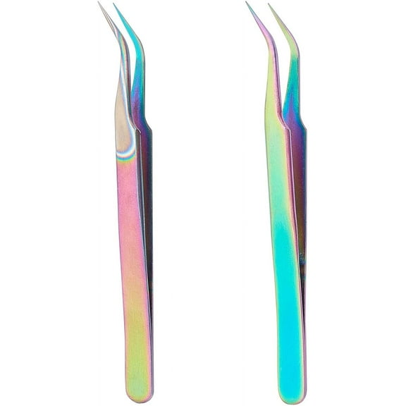 2pcs Stainless Steel Curved Pointed Craft Tweezer Rainbow Sticker Picking Tool Tweezer