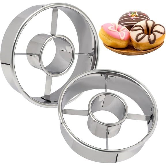 2pcs Stainless Steel Donut Cutter 3.86" Doughnut Cutters Mold Donut Hole Cutters Baking Tools for Bagels Cookies Biscuits,Gold