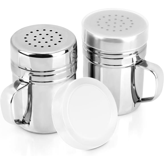 2pcs Stainless Steel Dredge, Salt Pepper Dredge Shakers with Handle, Seasonings Spice Lid, 6 Ounce