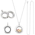 thumbnail image 1 of about 2pcs Stainless Steel Floating Locket Pendants Crystal Double Sided Frame Memory Locket Charm Glass Container Memory Flat Round Charm with 450mm Necklace for Jewelry Making 1 Box, 1 of 7