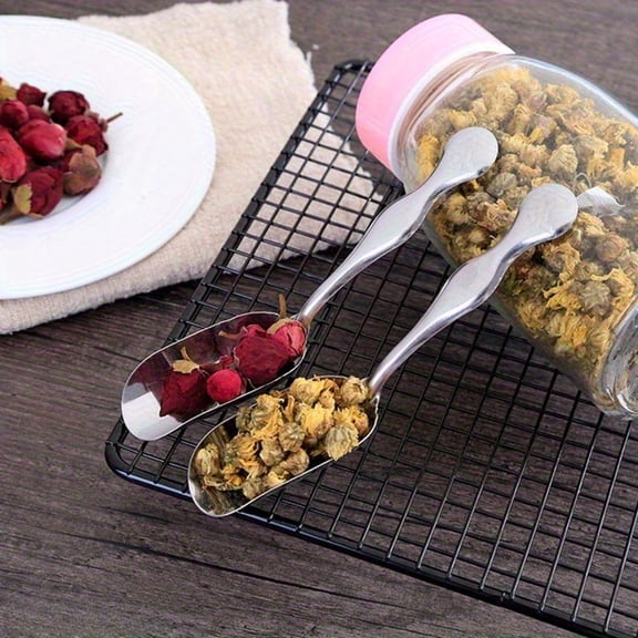 2pcs Stainless Steel Mini Scoops - Versatile Kitchen & Restaurant Utensils for Tea, Coffee, Ice, Flour & Sugar - Durable Metal Canister Spoon with Hanging Loop
