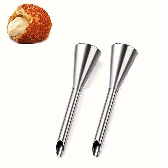 2pcs Stainless Steel Puff Nozzles - Long Icing & Cream Decorating Tips for Baking and Desserts, Kitchen Essentials