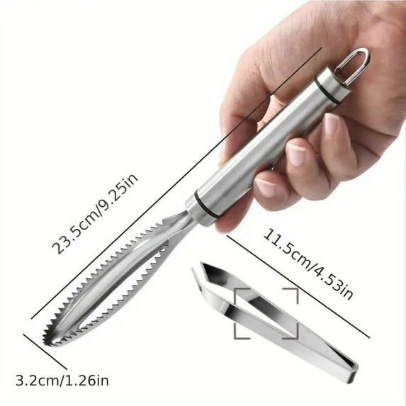 2pcs Stainless Steel Seafood Preparation Set - 1 Fish Scale Scraper and 1 Fish Bone Tweezers, Ideal for Deboning and Scale Removal, Versatile Kitchen Tools for Home and Professional Use, Durable Easy