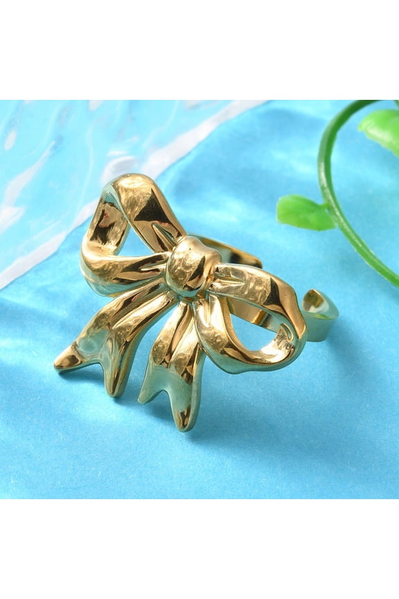 2pcs Stainless Steel Shell Rings Bowknot Real 18K golden Plated Inner Diameter: 17mm