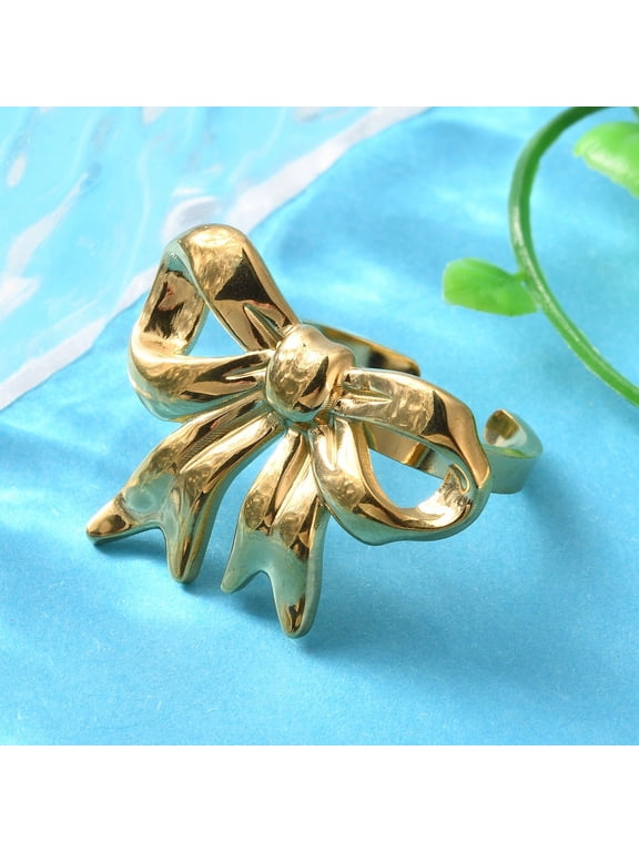 2pcs Stainless Steel Shell Rings Bowknot Real 18K golden Plated Inner Diameter: 17mm