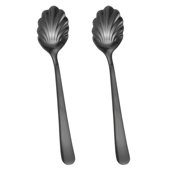 2pcs Stainless Steel Shell Spoon, Sugar Spoon for Coffee, Dessert, Yogurt, Home Use, Black