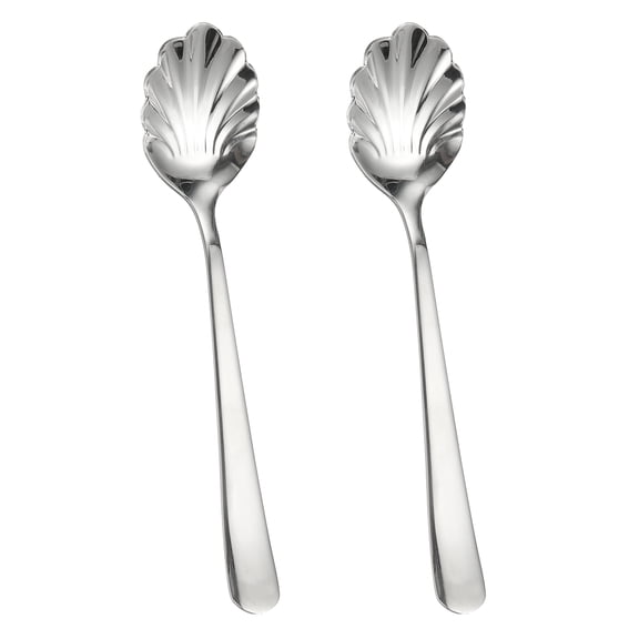 2pcs Stainless Steel Shell Spoon, Sugar Spoon for Coffee, Dessert, Yogurt, Home Use, Silver