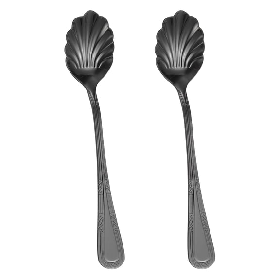 2pcs Stainless Steel Shell Spoon, Sugar Spoon for Tea Coffee Dessert Black