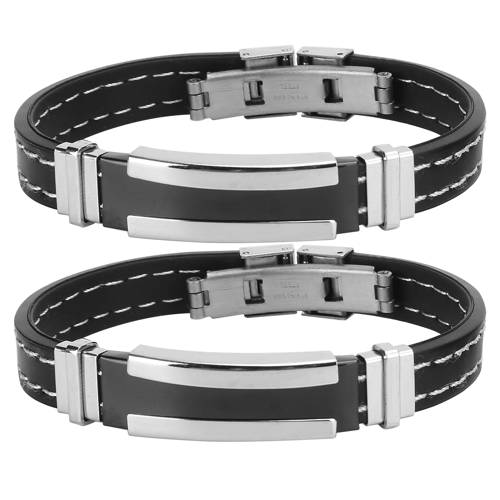 2pcs Stainless Steel Silicone Wristband Fashion Men Male Bracelet
