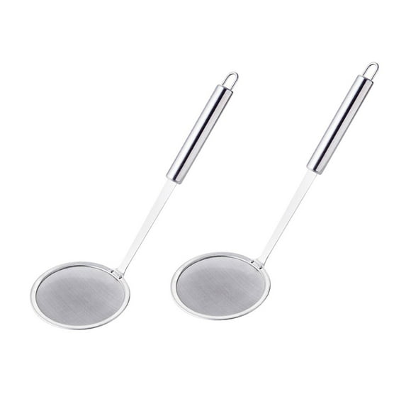 2pcs Stainless Steel Skimmer Filter Long Handle Spoon Fine Mesh Strainer Ladle Oil-Frying Filter