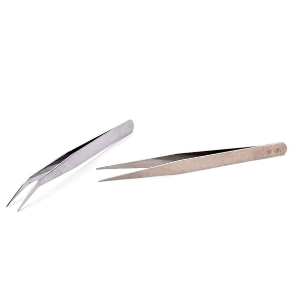 2pcs Stainless Steel Straight Elbow Tweezers Patchwork Hook Pick-up Makeup Tools