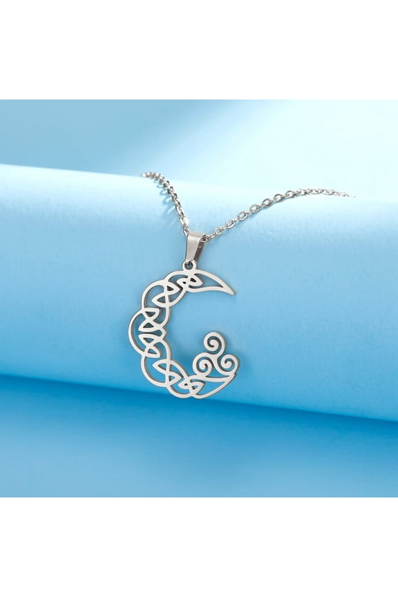 2pcs Stainless Steel Viking Triskele Crescent Moon Cable Chain Necklaces Stainless Steel color 17.72 inch(45cm)