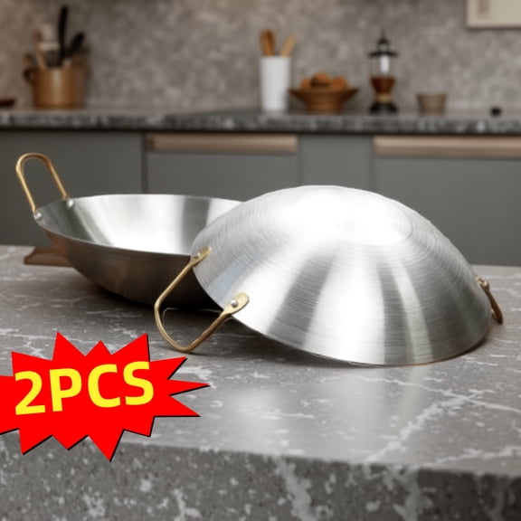 2pcs Stainless Steel Wok Set (10In+11In), The Ultimate Combo for Home Kitchen & Outdoor Adventures