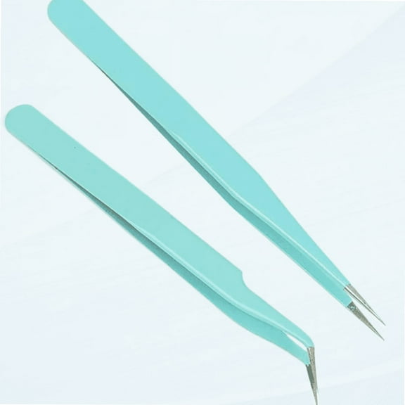 2pcs Stainless Tweezers Straight Curved Tweezers for Stickers Eyelash Extensions Precision Electronics Nail Rhinestone Jewelry, Scrapbooking Tools (Green)