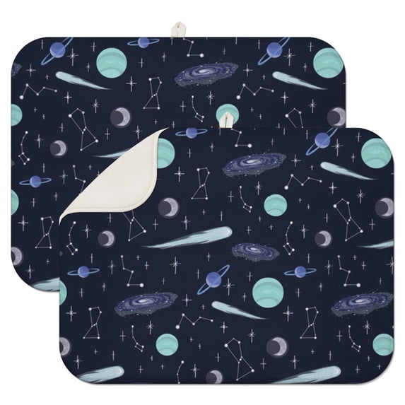 2pcs Star Print Kitchen Drying Mat Heat Resistant Microfiber Dish Pad Multi-Functional for Galaxy Aesthetic