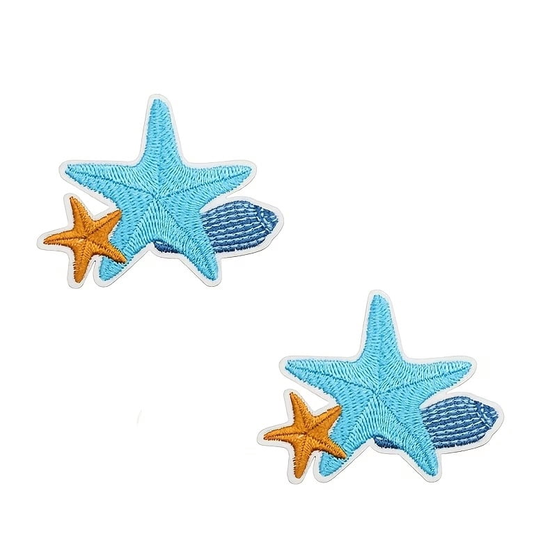 2pcs Starfish Embroidered Patch Set - Iron-On/Sew-On DIY Patches for Jackets, T-Shirts, and Bags