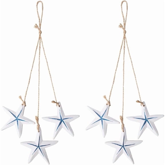 2pcs Starfish Wall Hangings Decor Wooden Starfish Home Decor Beach Nautical Home Decoration Vintage Handmade Wood Pendant Crafts Beach Hut Ornaments Nautical Wall Art 14Inch for DIY