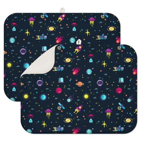 2pcs Starry Night Sky Kitchen Mat Super Absorbent Microfiber Drying Pad Quick Dry for Countertop