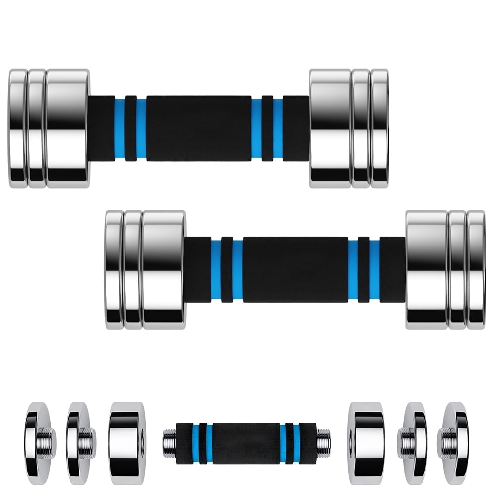 ARVIVO 2pcs Steel Ultracompact Adjustable Weight Dumbbells with Foam Handle 5lbs Silver Home Gym Workout