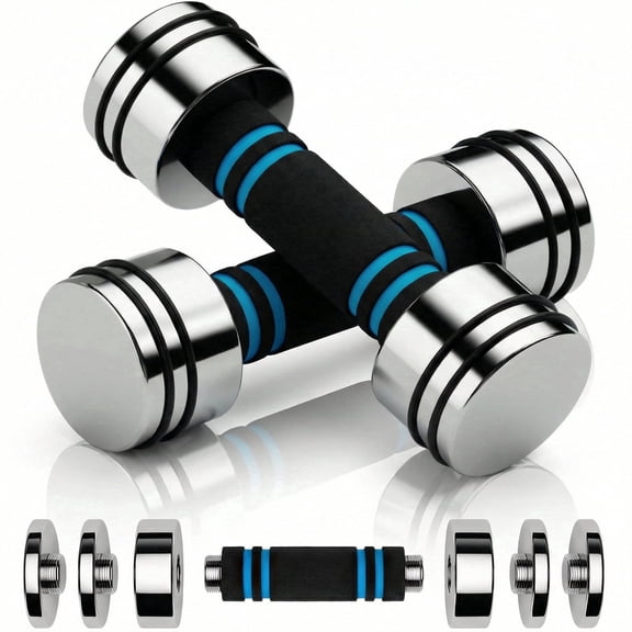 ARVIVO 2pcs Steel Ultracompact Adjustable Weight Dumbbells with Foam Handle 5lbs Silver Home Gym Workout