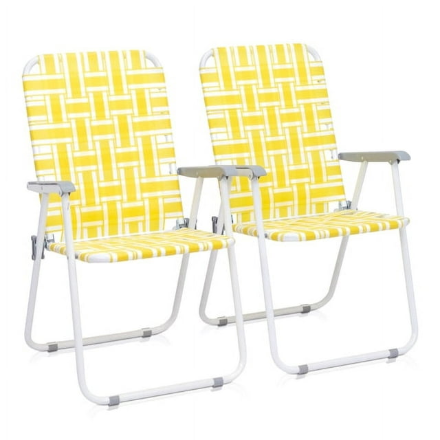 2pcs Steel Tube PP Webbing Bearing 120kg Folding Beach Chair Yellow & White Strip 230746