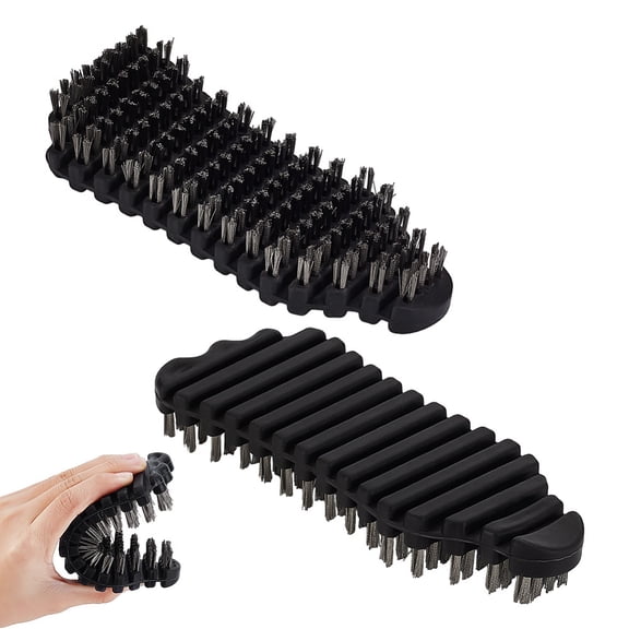 2pcs Steel Wire Barbell Brush Soft Bristles Nylon Brush for Cleaning Weighted Bars Black 160x65x23mm
