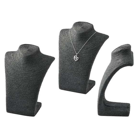 2pcs Stereoscopic Necklace Bust Displays PU Jewelry Displays Covered by Rattan Black 265x210x125mm