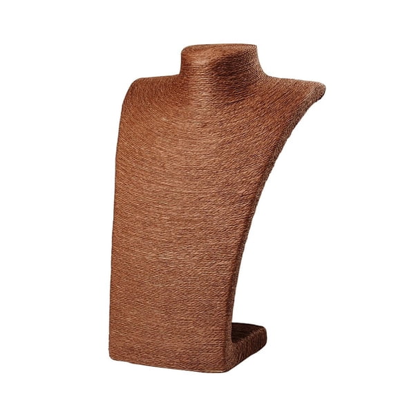 2pcs Stereoscopic Necklace Bust Displays PU Mannequin Jewelry Displays Covered by Rattan Saddle Brown 265x210x125mm