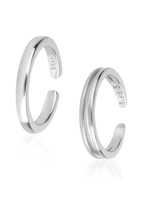 2pcs Sterling Silver Open Toe Rings, 2 Styles Adjustable Silver Toe Rings Simple Design Summer Beach Foot Jewelry Non Tarnish Foot Jewelry for Women