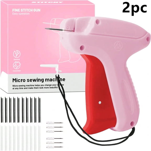 2pcs Stitch Gun for Clothes - Handheld Stitch Tag Gun Quick Clothing Fixer - Mini Sewing Micro Tagging Gun - Sewing Kit Includes 6 Needle, 500 Black Fasteners & 500 White Fasteners