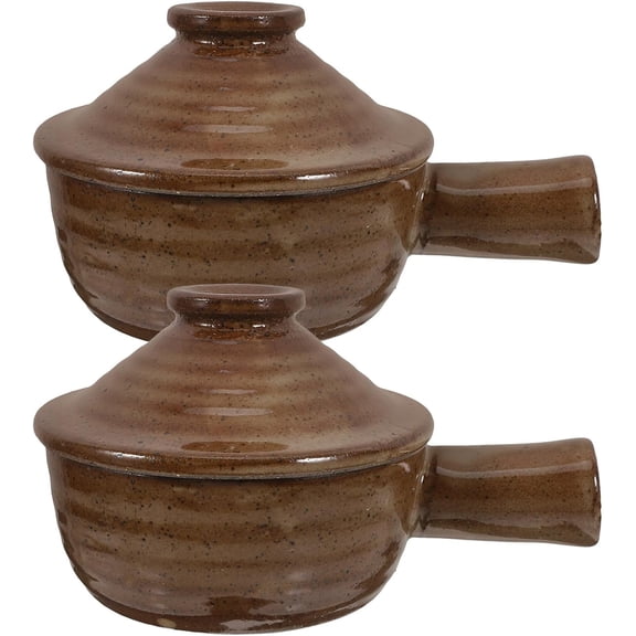 2pcs Stoneware Casserole Pot - Microwave Safe Stew Cooker With Lid And Handle - Ceramic Saucepan For Bibimbap Soup Rice Cooking 6.68 X 4.72 X 1.97 In